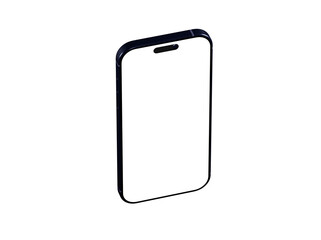 Clean isometric view of a black smartphone with a blank white screen. Perfect for app presentations.