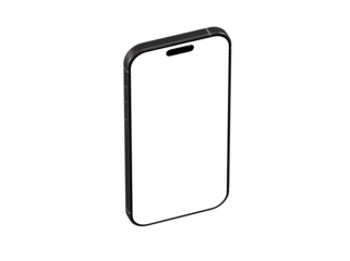 High-quality image of a black smartphone with a blank screen, perfect for app presentations or website mockups. Clean and modern design.