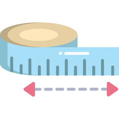 Light Blue Measuring Tape With Ruler Markings and Red Arrows Indicating Length On A Transparent Background