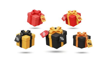 Floating Gift Boxes Icon Set for Black Friday Vector Illustration