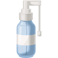 Light Blue Nasal Spray Bottle With White Cap and Tube on Transparent Background for Medical Use