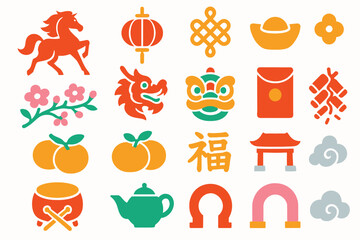 Chinese New Year Icons and Symbols for Celebration
