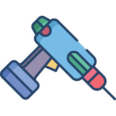 Light Blue Hot Glue Gun Tool With Yellow Trigger and Red Detail Against Transparent Background