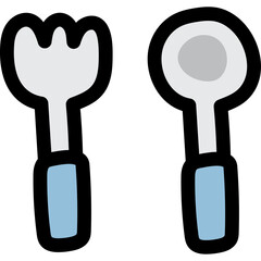 Light Blue Handled Fork And Spoon Cutlery Set On Transparent Background Flat Illustration