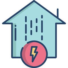 Light Blue House Icon With Pink Circle Lightning Bolt Symbol And Dark Blue Outline On White Background