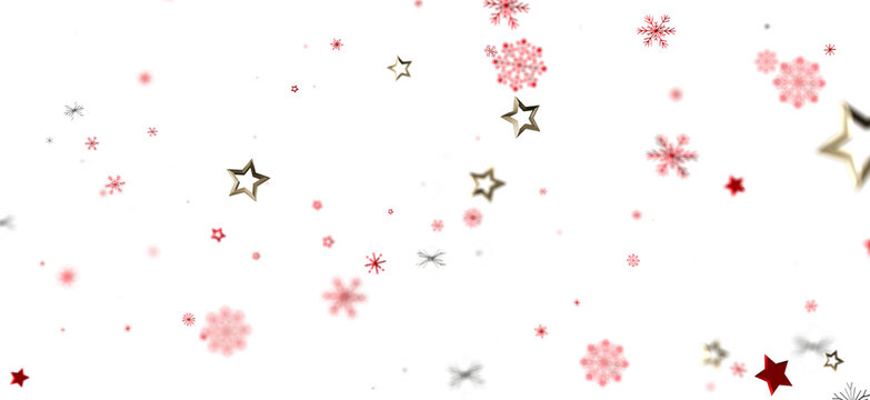 Festive winter background with red snowflakes and gold stars. Perfect for Christmas, New Year, and winter holidays. - Powered by Adobe