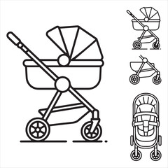 baby stroller sketch black and white icon