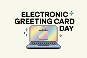 Electronic Greeting Card Day with Laptop and Colorful Card Design