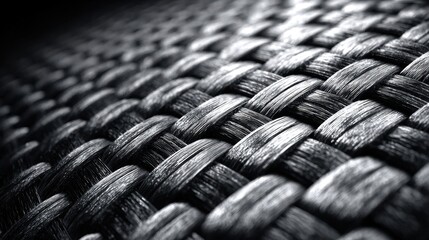 Dark gray carbon fiber weave pattern, close up of a flexible curved material, high quality design stock background, realistic texture