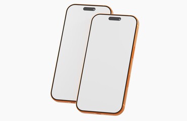 Two modern mobile phone devices with blank screens, perfect for showcasing app design, website mockups, and pro