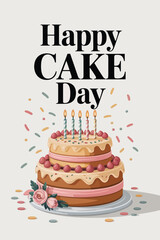 Happy Cake Day with Candles and Birthday Cake Illustration