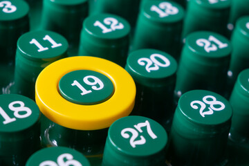 Highlight Number Nineteen with Yellow Circle &ndash; Concept of Important Date, Deadline, Anniversary, planning, schedule, and time management