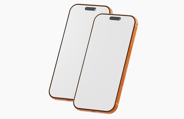 Stylish mockup of two modern orange smartphones on a white background, perfect for showcasing your...