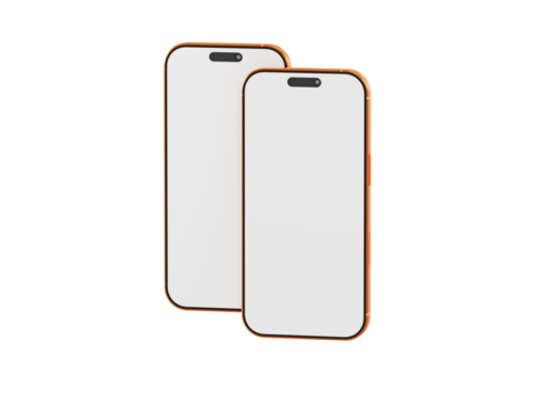 Two modern mobile phone mockup with blank white screen for applications, advertisement or interface design. Iso