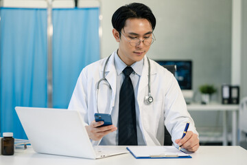 Medicine doctor hand working with modern digital tablet computer interface as medical network concept.