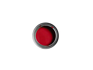 Top-down view of a can filled with vivid, glossy red paint