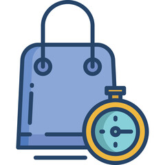 Light Blue Shopping Bag Next To A Yellow Stopwatch On A Transparent Background Representing Shopping Speed And Efficiency