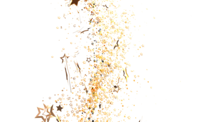 Golden stars confetti flowing on white background. Great for festive layouts, holiday designs, and celebratory themes.  Perfect for invitations