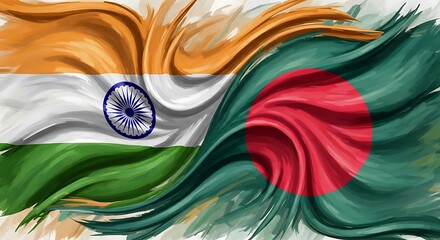 India and bangladesh flag painted with brush strokes, friendship concept
