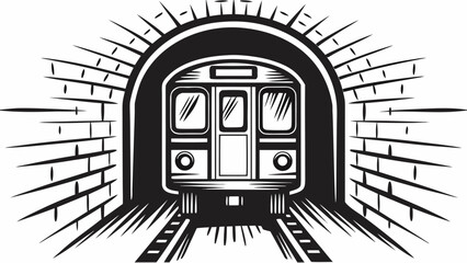 Dynamic subway train emerges from shadowy tunnel, signaling urban transit and modern travel adventure.