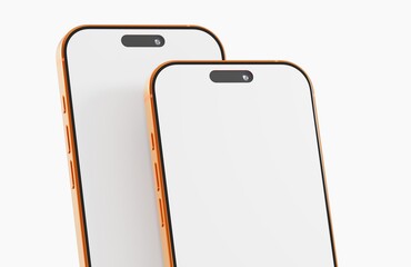 Close up shot of two new blank smartphone models on white background. Perfect for app presentation or digital d