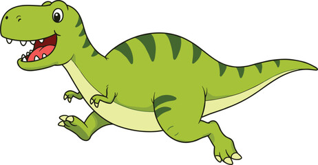 Fototapeta premium Cartoon dinosaur illustration, cute green T-Rex character, playful children’s art, educational vector design, friendly prehistoric animal drawing for kids