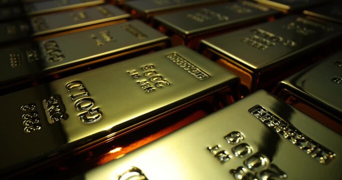 Stacked gold bars reflect warm light creating inviting atmosphere of wealth and abundance. Concept of precious metals value for investment in storage