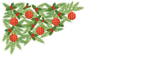 Christmas Corner Frame with Ornaments and Holly