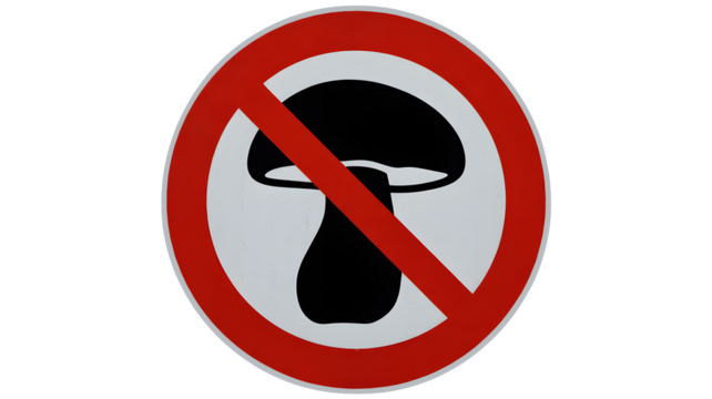 Mushroom hunting strictly forbidden safety sign, protecting nature trails and wild areas, enforcing no foraging zones, ensuring conservation and safety