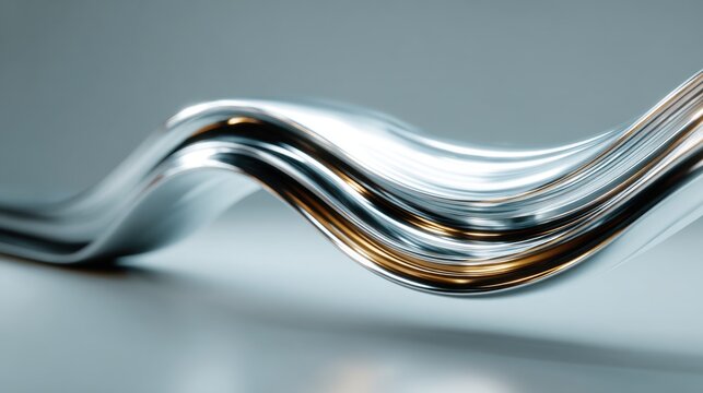 Gently curving chrome arrow suggests forward movement, process flow, or data streams with shiny texture and wavy, 3d form