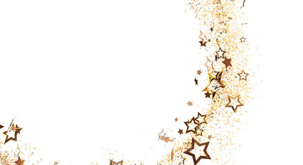 Elegant and festive design featuring a cascade of golden stars and glittering particles against a clean white backdrop, ideal for special events