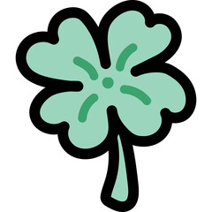 Light Green Four Leaf Clover With Dark Outline On Transparent Background Simple Illustration Icon