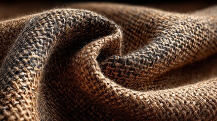 Fototapeta premium Close-up of woven burlap texture in soft daylight, creating a detailed view of the interwoven fibers and earthy tones in natural light for backgrounds and design resources