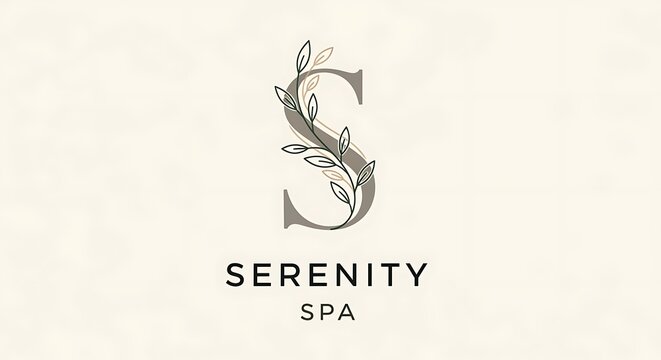 Serenity spa logo with letter s and leaves isolated on white background