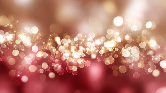 Abstract winter holiday background with soft blurred lights, bokeh of red and gold orbs, shallow depth of field, elegant and minimal, ideal for text overlay