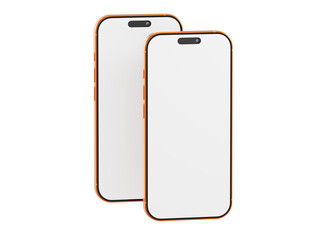 Two smartphones with blank white screens perfect for displaying apps, website mockups, and mobile content prese