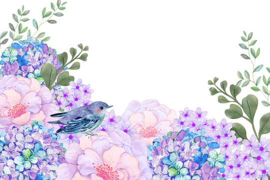 Floral and Little bird summer Illustration background with tropical japanese - Powered by Adobe
