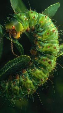 A close-up shot of a small green insect sitting on a leaf
