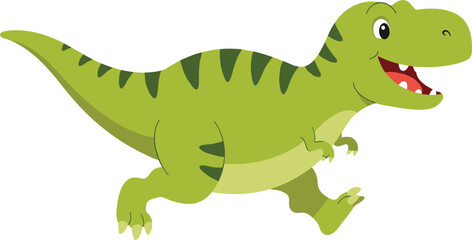 Obraz premium Cute cartoon green dinosaur illustration, playful Tyrannosaurus rex character, friendly prehistoric animal design for children’s books, education, fun graphics