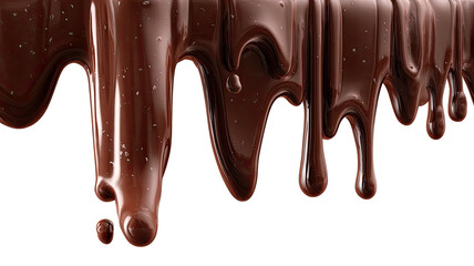 Decadent, glossy dark chocolate drips over a dark surface
