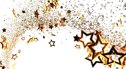 Abstract golden star burst on a white background, perfect for festive designs, celebrations, and conveying a sense of magic, joy and wonder.