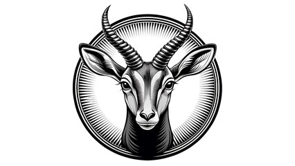 Engraved portrait of a gazelle head with ornate oval frame