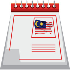 Malaysia Flag on Calendar Page with Red Border and White Background Celebrating National Day Event Holiday and Independence