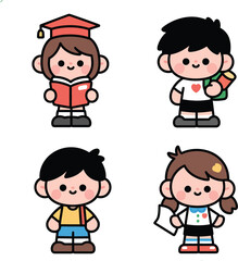 vector set of funny cartoon school kids