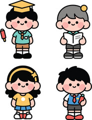 vector set of chibi cartoon people