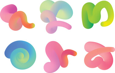 Six Abstract Organic Fluid Shapes With Pink Blue Green Yellow Gradients vector