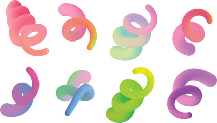 Eight abstract fluid shapes with smooth gradient colors on white background vector