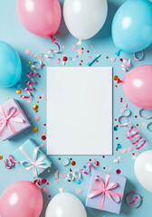 Colorful Birthday Background Card with Balloons, Gifts, and Confetti – Graphic Design Resource for Celebration Themes