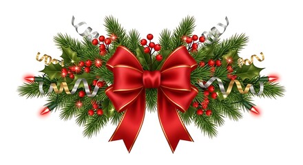 christmas decoration with red ribben  isolated on white background