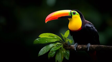 Obraz premium Keel-billed toucan perching on branch in rainforest